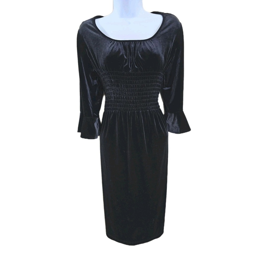 Signature Robbie Bee Women's M Maxi Dress Black Velour Velvet Ruche Cinch Empire